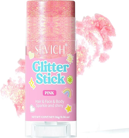 SEVICH Glitter Stick Pink for Face Body Hair,Skin Safe Waterproof Sparkle with No Glue Needed,Easy to Apply and Remove for Parties Festivals Makeup,15g
