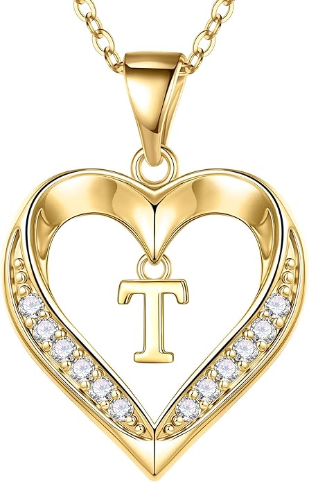 TURANDOSS Valentines Day Gifts for Kids Teen Girls - Heart Initial Necklaces, Dainty 14K Gold Plated CZ Heart Letter A-Z Pendant Necklace Trendy Jewelry Valentines Day Gifts for Wife Girlfriend