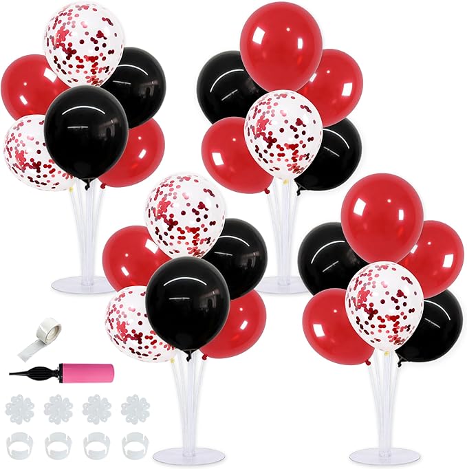 TONIFUL 4 Set Red and Black Balloon Centerpieces for Table,Balloon Stand Kit for Black Pink Party Decor 2026 Graduation Wedding Chinese New Year Eve Birthday Party Decorations,Retirement