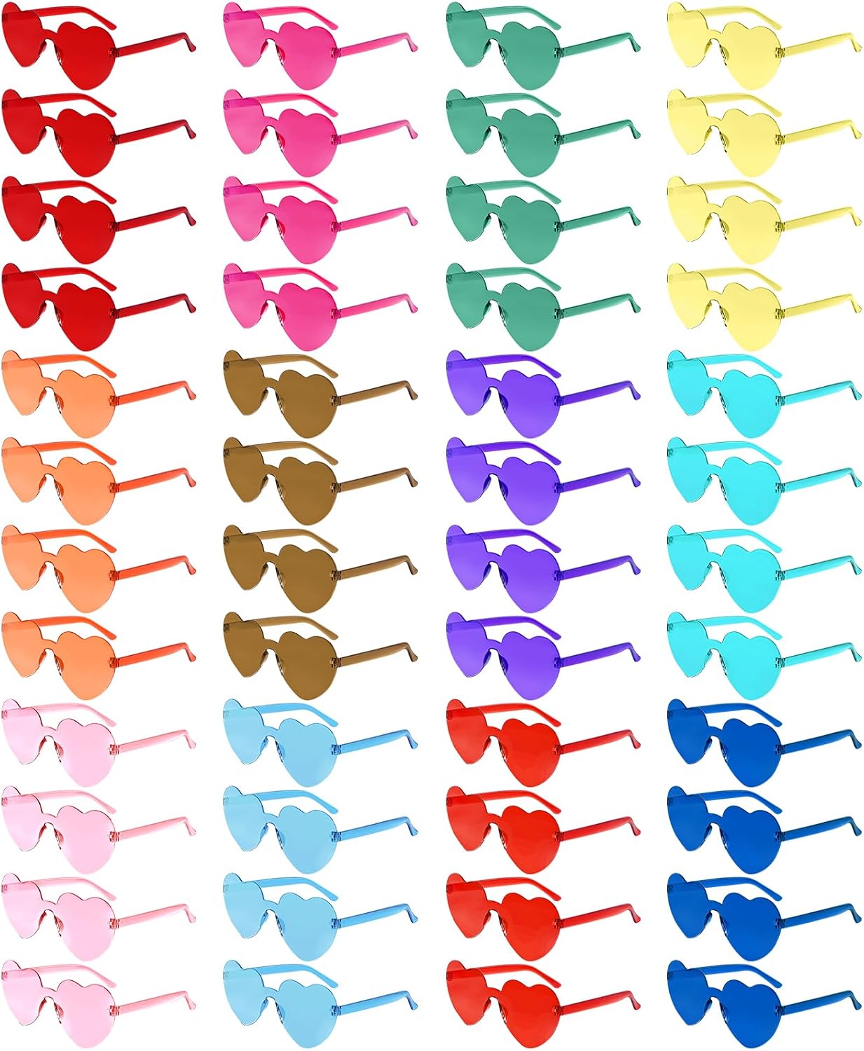 Morcheiong 12/24/36/48 Pack Heart Shaped Sunglasses Colorful Rimless Glasses Bachelorette Party Favor Eyewear for Women Girls