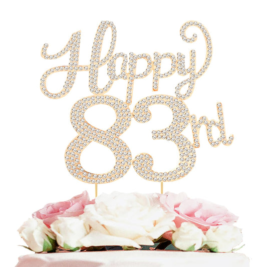 Happy 83rd Birthday Decorations,83rd Birthday Gold Rhinestone Cake Topper - Cheers to 83 Years Old Bday Party Metal Sparkly Cake Centerpieces Sign.