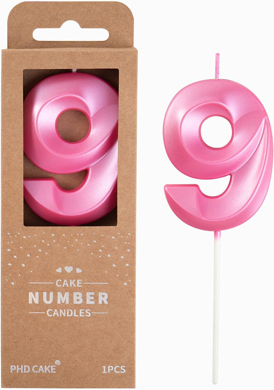 PHD Cake 2.76 Inch Diamond Pink 9 Number Birthday Candles for Party Celebration