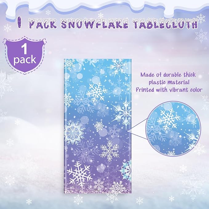 1 Pack Winter Snowflake Plastic Tablecloth Decorations, Blue and Purple Snowflake Winter Wonderland Disposable Table Cover for Christmas Holiday New Year Party Supplies Decorations, 54x108 Inch
