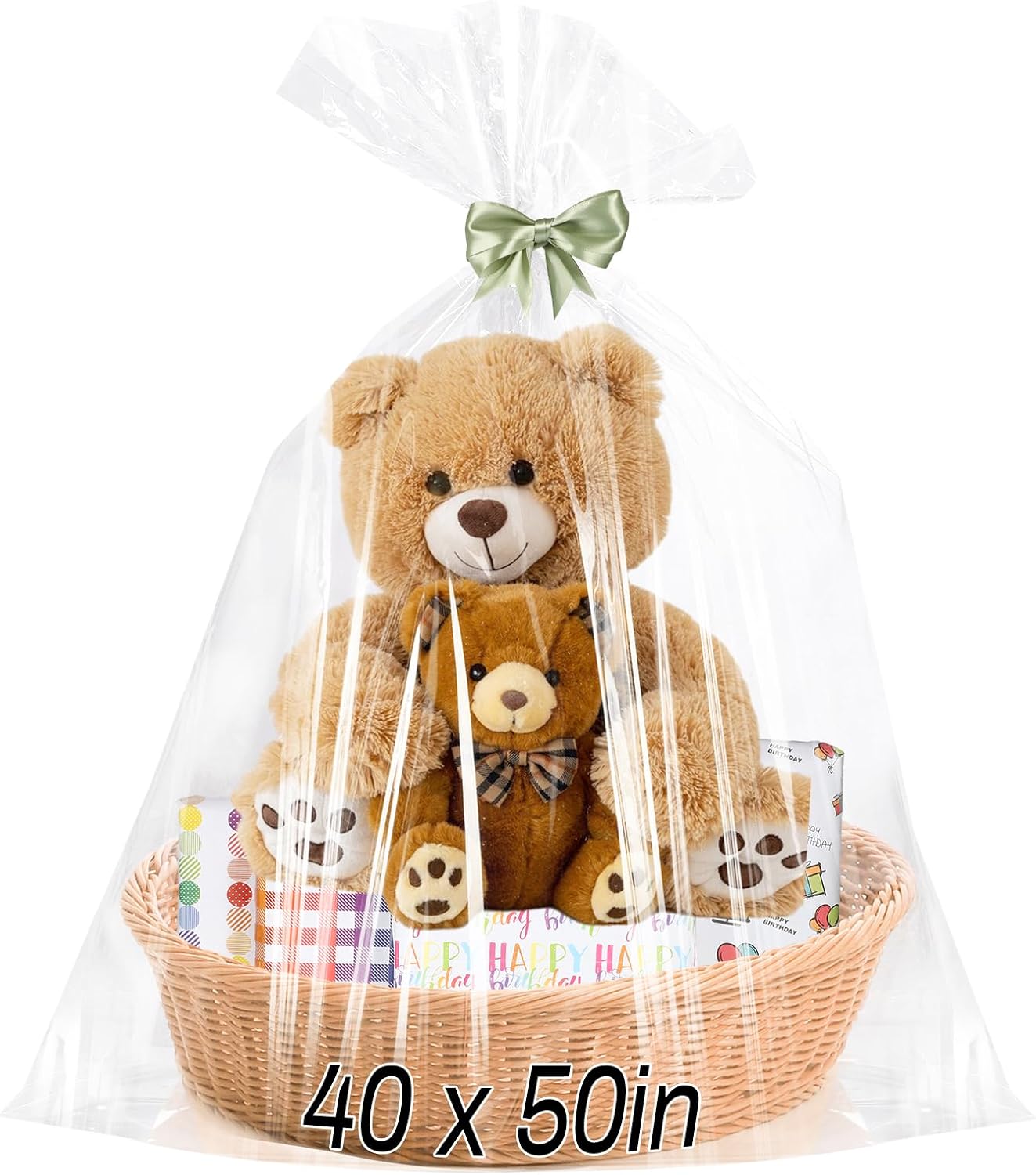 6PCS Extra Large Cellophane Gift Bags 40x50 Inch Christmas Clear Cellophane Wrap Storage Bags for Gift Baskets Baby Bridal Shower Wedding Party Favor Birthday Candy 2.5 Mil Thick