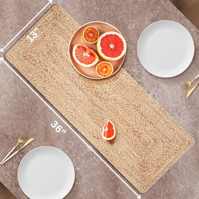 Handcrafted Braided Jute Table Runner - 13x36 Inch 100% Jute Handwoven Rustic Vintage Table Decor, Durable Non-Slip for Dining, Coffee, or Entryway Tables - Natural Farmhouse Table Runner