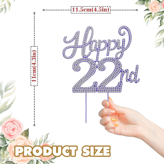 LASKYER Happy 22nd Birthday Purple Rhinestone Cake Topper - 22nd Birthday/Anniversary,Cheers to 22 Years Old Bday Party Metal Sparkly Centerpieces Decorations.