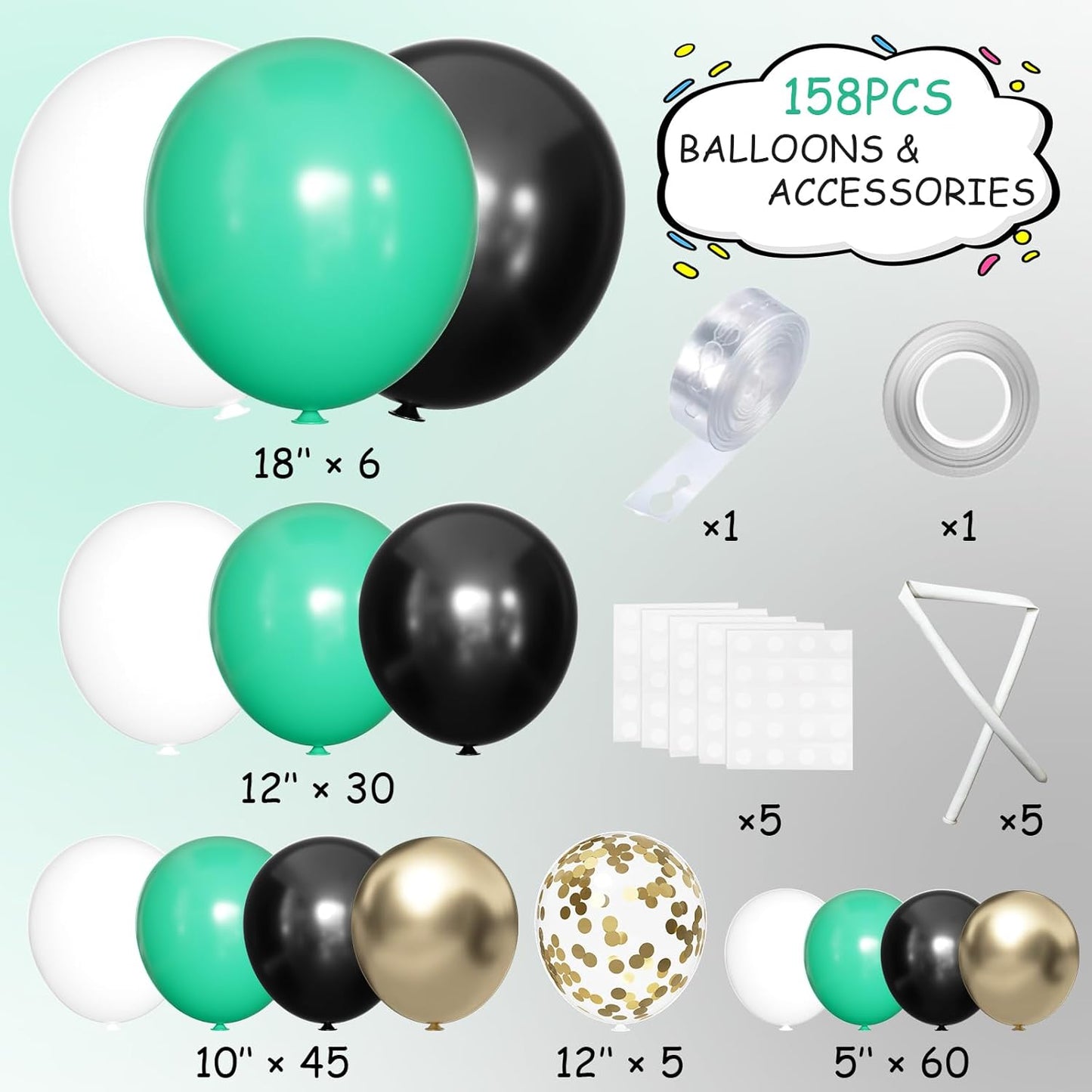 Green Black White Metallic Gold Balloons Garland Arch Kit, 146 Pcs Lime Dark Green Matte Black Confetti Gold Balloons for Graduation Football Soccer Army Birthday Party Decorations