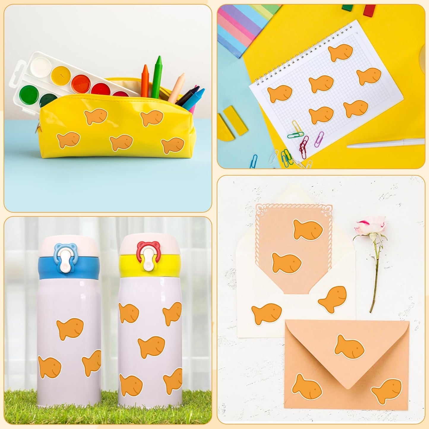 Goldfish Cracker Stickers Roll - 1000pcs Cute Fish Cookie Waterproof Vinyl Reusable Laptop Sticker Coloring Book Scrapbook Water Bottle Page Activity Pad Birthday Party Favors Kids Skateboard