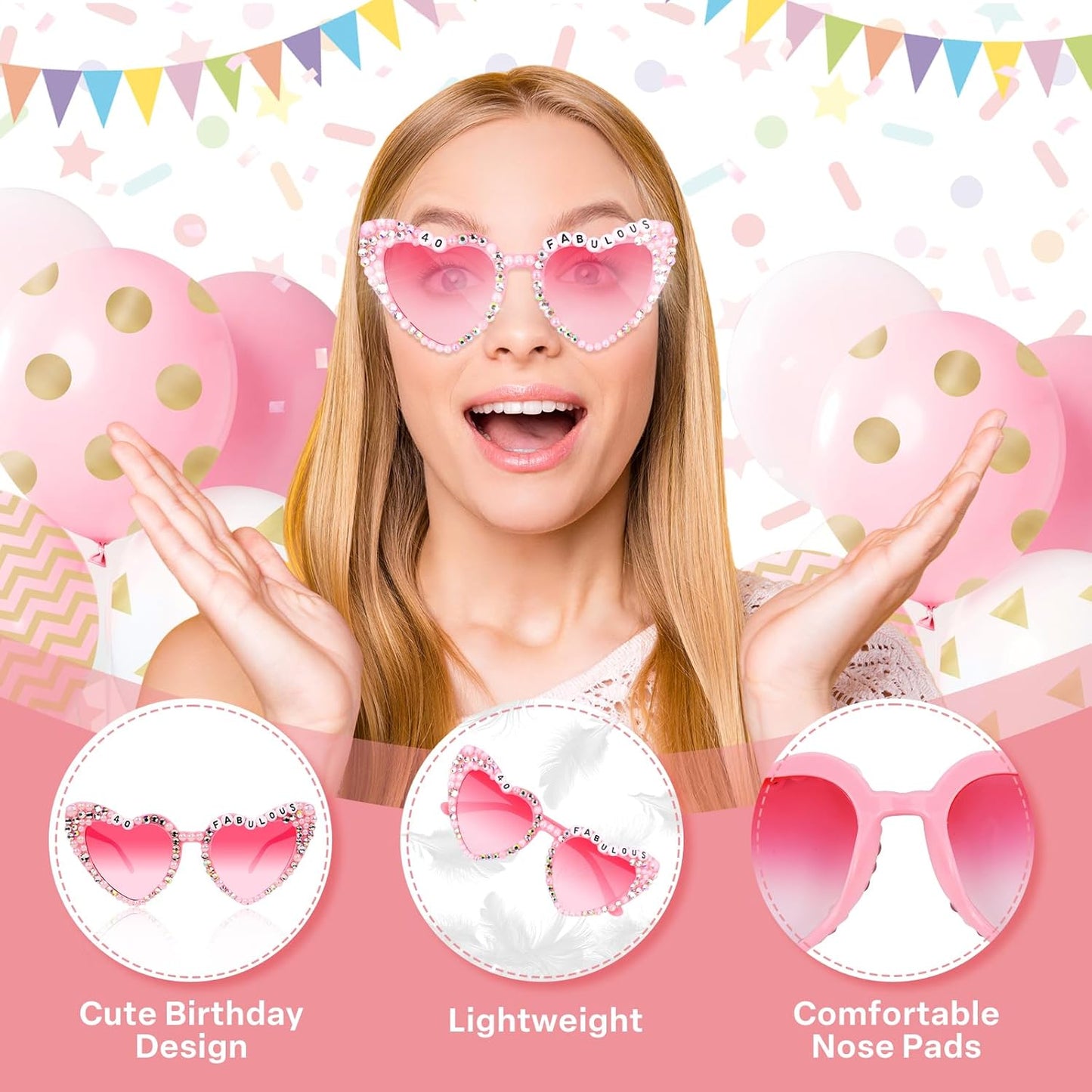 Fabulous 40 Birthday Sunglasses with Crown, 40th Birthday Gifts Decorations for Women, Birthday Glasses Headband Tiara