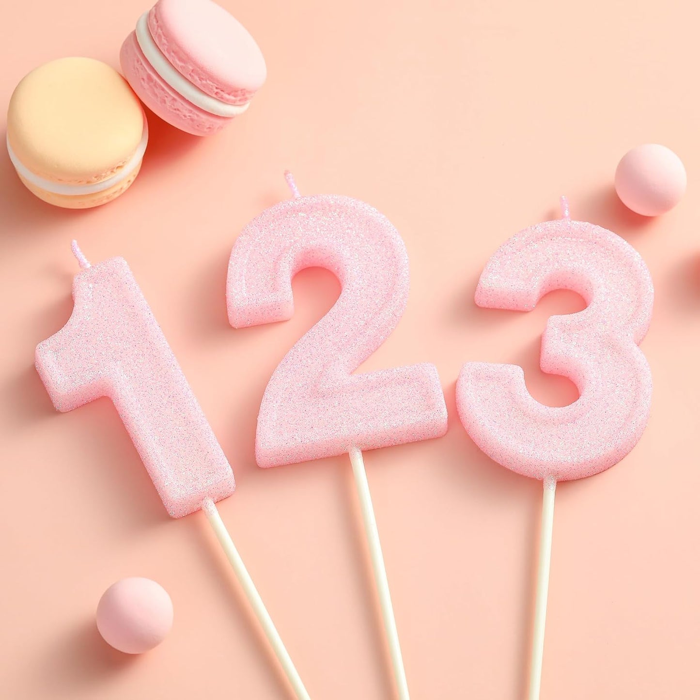 PHD CAKE 2.76 Inch Luxe Pink Glitter 3 Number Birthday Candles, Pink Number Candles, Cake Number Candles, Party Celebration