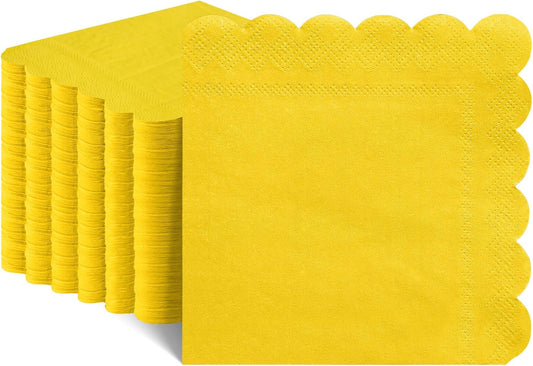 120 Pcs Yellow Cocktail Napkins Scalloped Picnic Napkins Disposable Lemon Dessert Beverage Napkins Spring Napkin for Birthday,Wedding