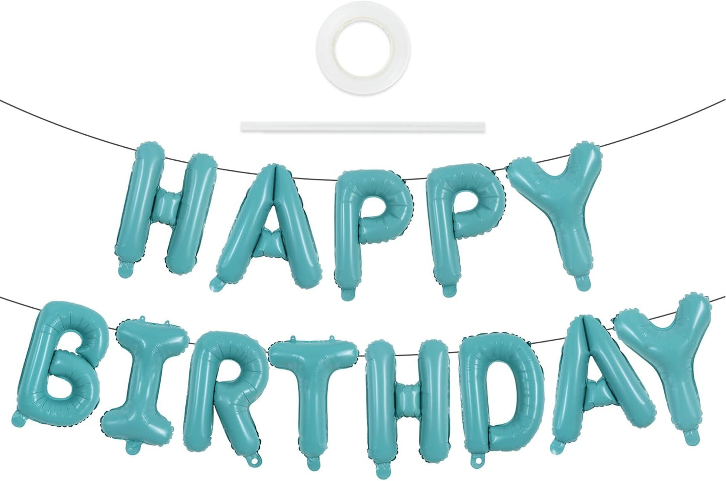 TONIFUL Teal Blue Happy Birthday Balloons 16 Inch Teal Blue Mylar Foil Letters Birthday Sign Banner Balloon for Girls Boys Kids & Adults Birthday Decorations and Party Supplies