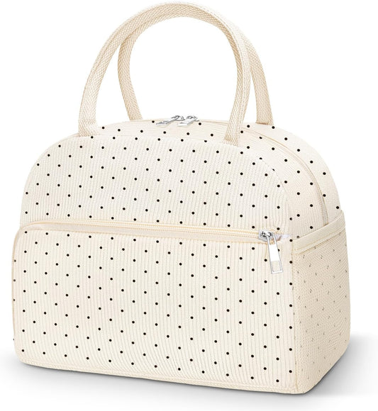 Coobiiya Lunch Bag Lunch Box for Women Men, Reusable Cute Corduroy Lunchbag - Leakproof, Insulated LunchBox Tote with Large Capacity, Dot