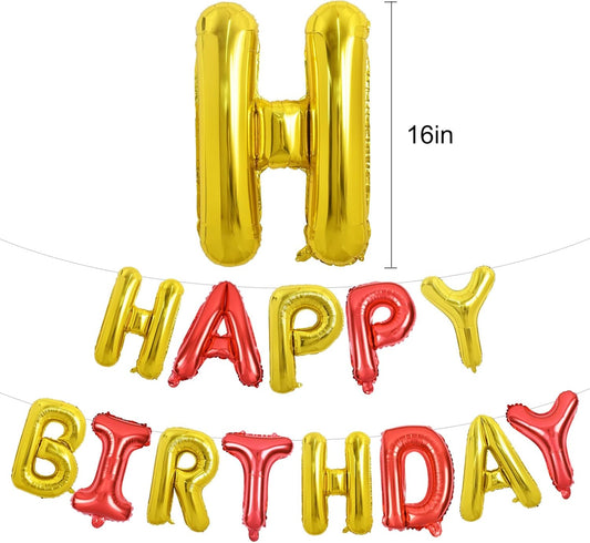 TONIFUL Happy Birthday Balloons Banner 16 Inch Mylar Foil Letters Birthday Sign Reusable for Girls Boys Kids & Adults Birthday Party Decorations Supplies（Gold Red）