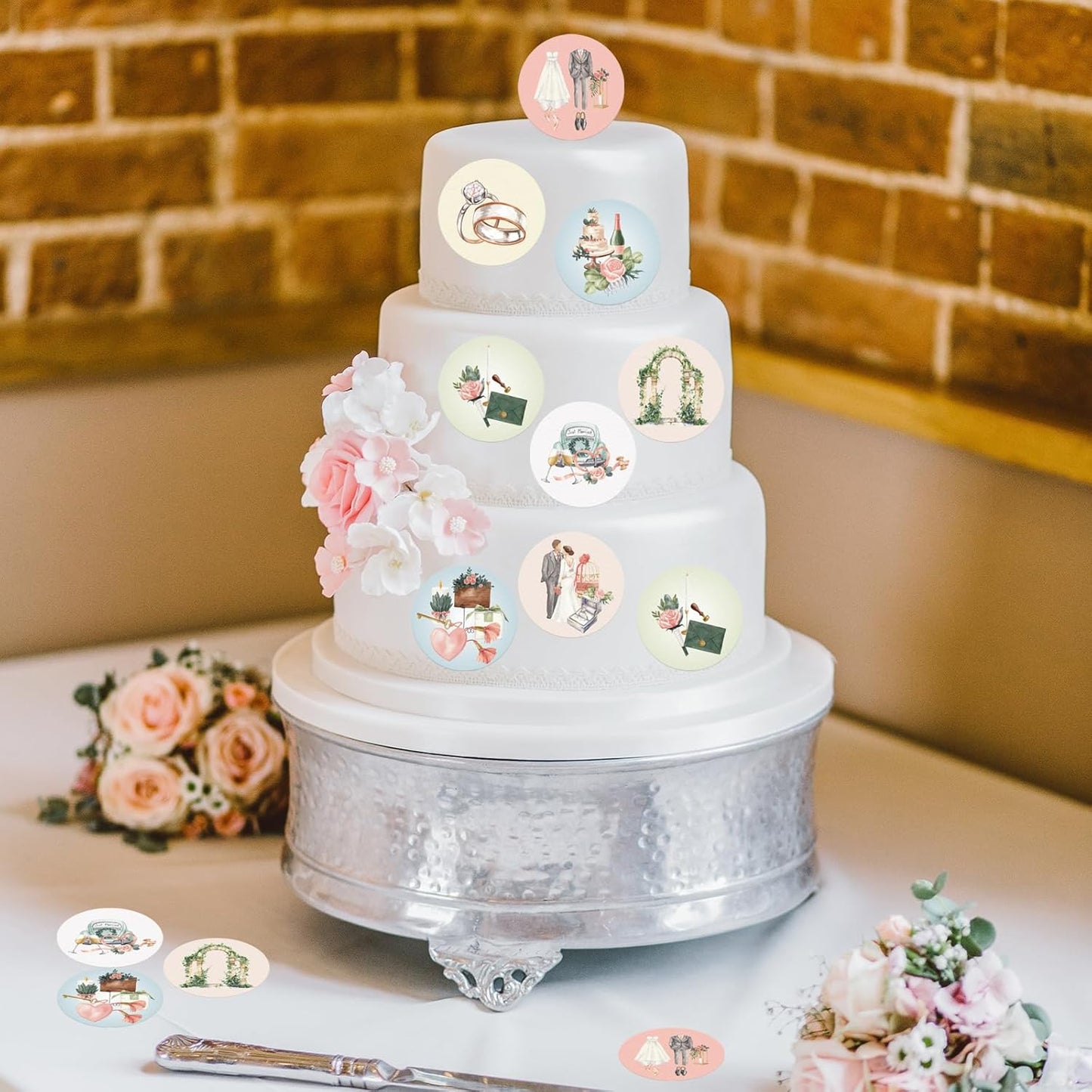 36PCS Edible Wedding Cupcake Toppers Wafer Paper Groom and Bride Cupcake Decoration Diamond Ring Cupcake Picks for Bridal Shower Bachelorette Wedding Party Supplies