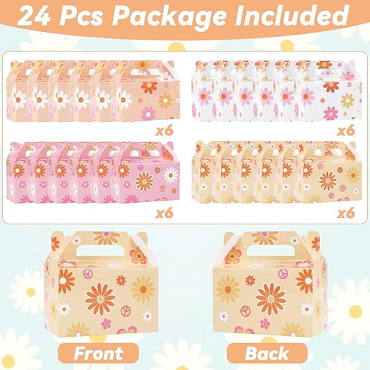 ZOIIWA 24 Pcs Daisy Flower Treat Boxes Party Supplies Hippie Daisy Flower Summer Party Favors Goodie Gift Boxes Birthday Wedding Decorations Retro Hippie Boho Treat Candy Box Home