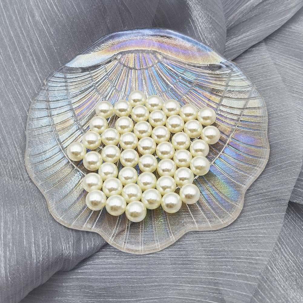 INSPIRELLE 580pcs 10mm Ivory Polished ABS Undrilled Art Faux Pearls for Vase Fillers, No Hole Makeup Beads to Hold Brush Lipstick, Imitation Round Pearl Beads for Table Scatter Home Wedding Decoration
