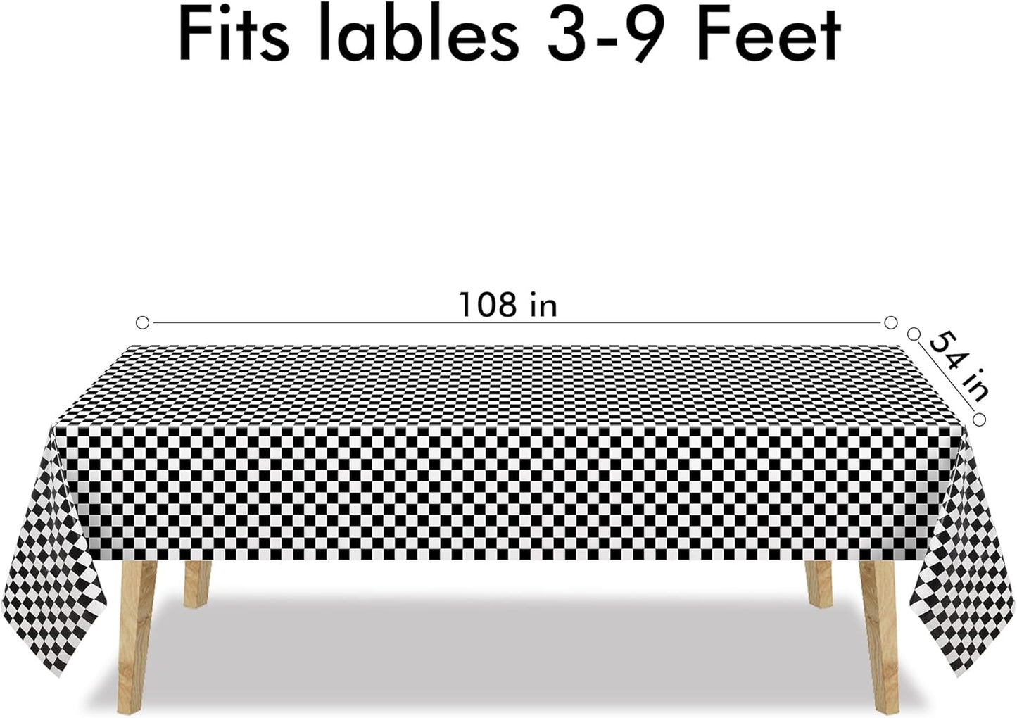 GREATRIL Black White Checkered Party Table Covers Tablecloth for Racing Theme Birthdays Party/Ceremony Decorations Rectangle Tablecover 54'' x 108'' - 2 Packs