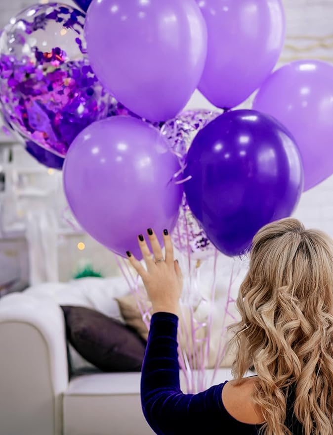 Purple and White Balloons,12 Inch 60 Pcs Pastel Purple Confetti Balloons,Lavender Lilac Balloon for Mother's Day/Birthday/Baby Shower/Graduation/Wedding Decorations