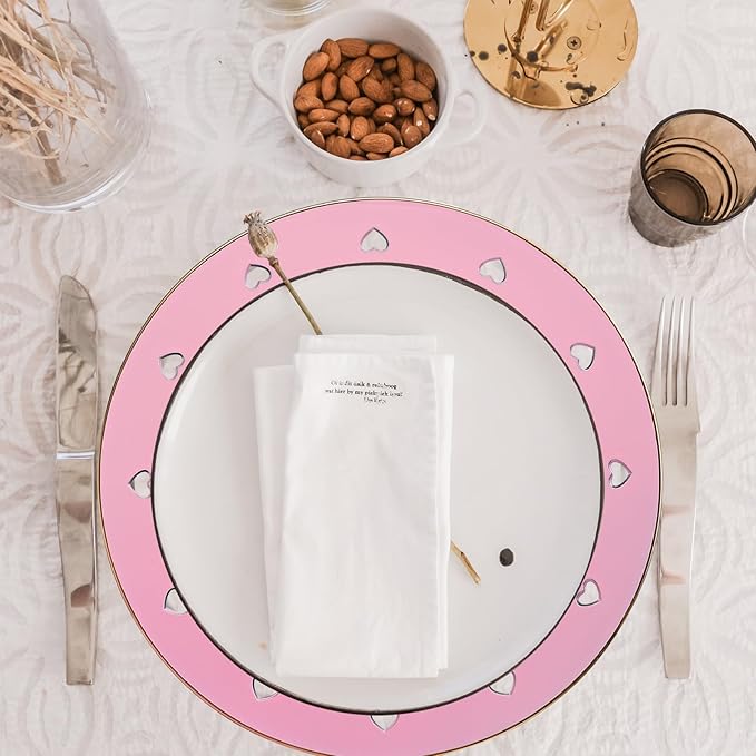 13" Round Pink Charger Plates, Heart Hollow Chargers for Dinner Plates with Golden Border, Formal Table Setting Accessory Centerpiece Bluk Wedding, Valentine's Day, Galentine's Day, Easter, Set of 6