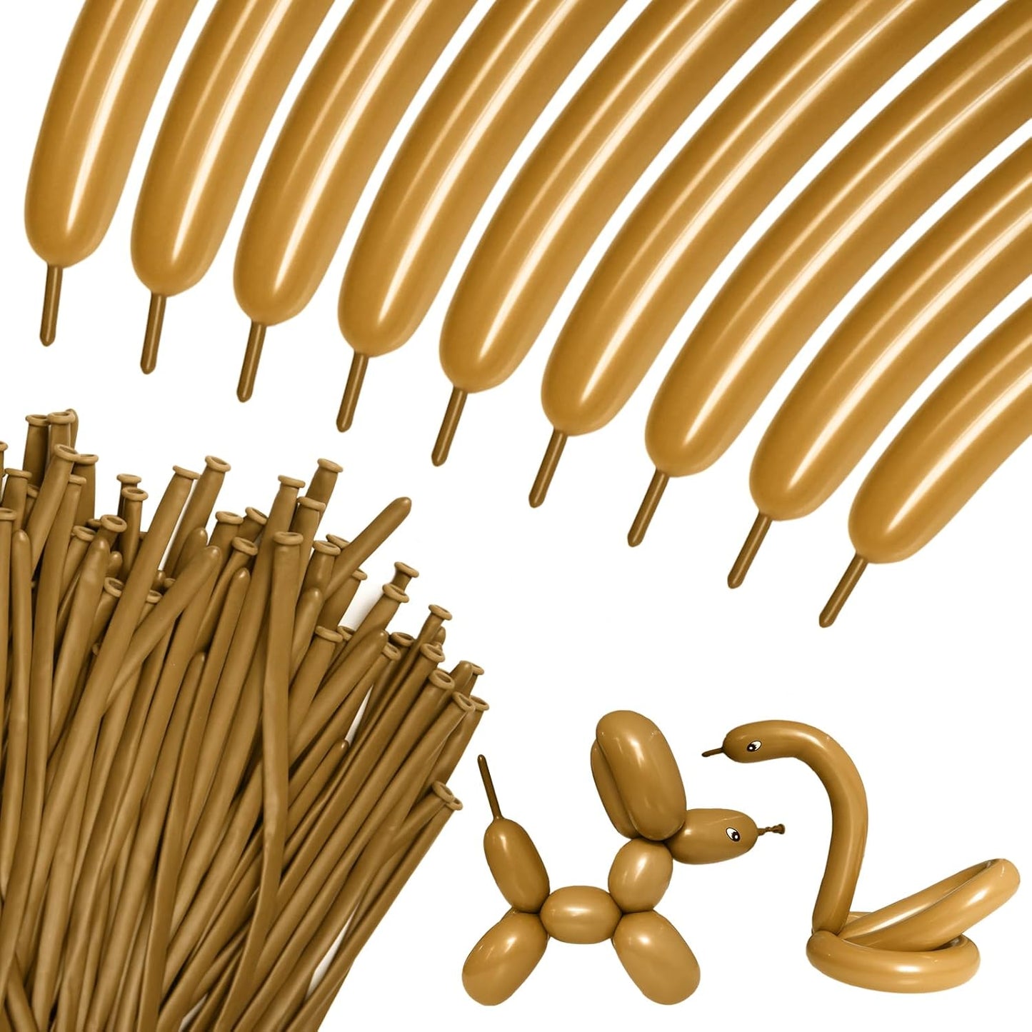100Pcs 260 Balloons Long Balloons for Balloon Garland Thickening Latex Twisting Balloon, Brown long balloons for tying Animals Modeling Halloween Christmas Party Decorations. (Card base color)