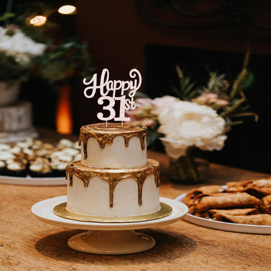 LASKYER Happy 31st Birthday Rose Gold Rhinestone Cake Topper - 31st Birthday/Anniversary,Cheers to 31 Years Old Bday Party Metal Sparkly Centerpieces Decorations.