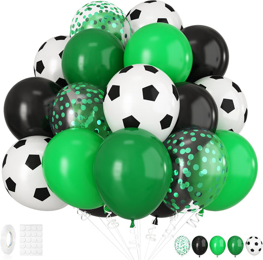 30pcs Soccer Balloon Green Black,Soccer Print Balloon 12 Inch Set,Football Party Birthday Decorations for Boys Kids Football Sport Theme Party Decorations