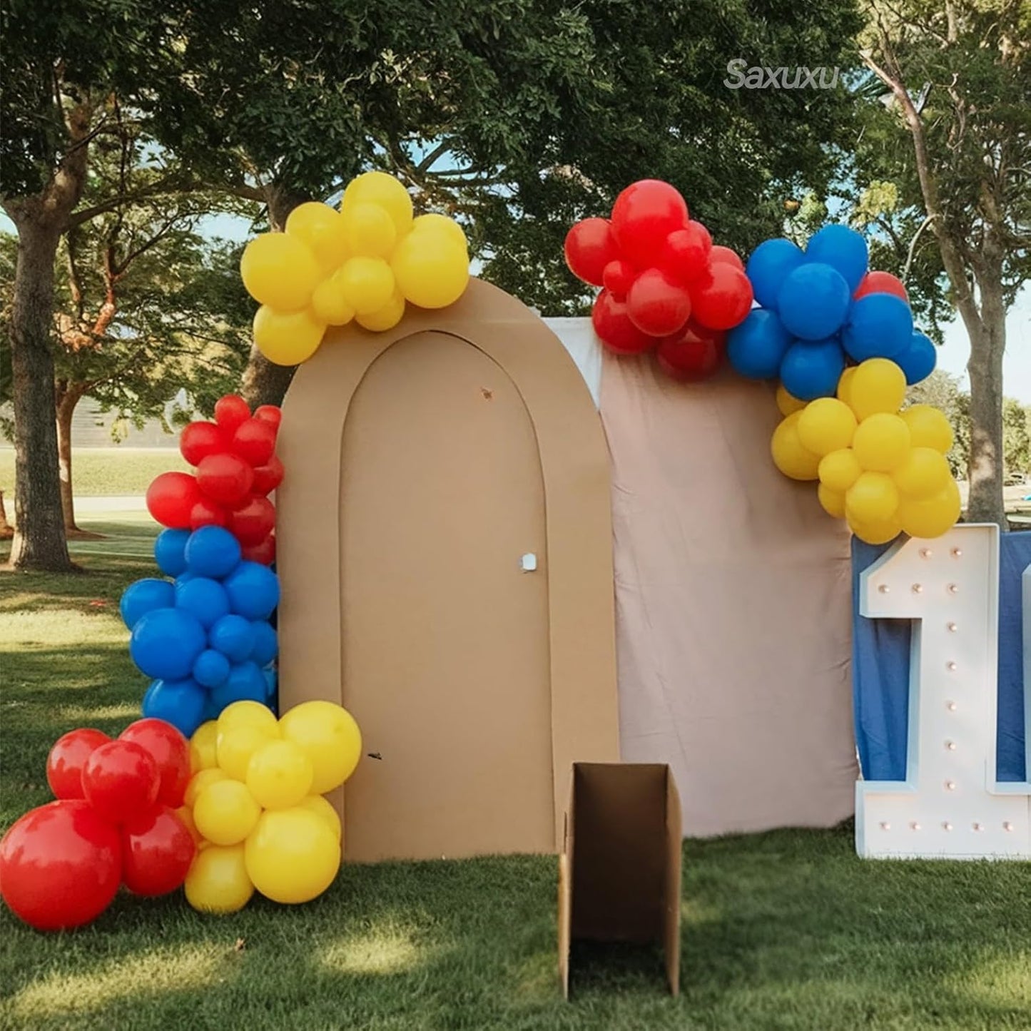 Blue Red Yellow Black Balloon Arch Kit, Blue Red Yellow Balloons Garland Arch Kit, Long Balloons For Birthday Baby Shower Party Wedding Bachelorette Anniversary Graduation Decorations