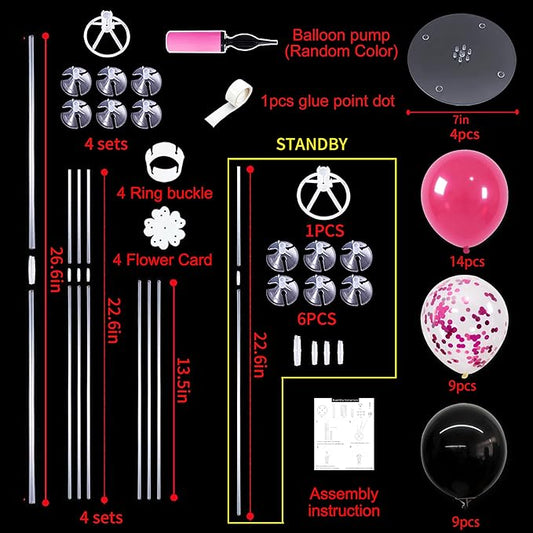 TONIFUL 4 Set Black and Hot Pink Balloon Centerpieces for Table,Balloon Stand Kit for Party Decor Sweet 16 18 21st 30 40 50 60 70th Birthday Decorations,Bridal Shower,Graduation Decorations 2026
