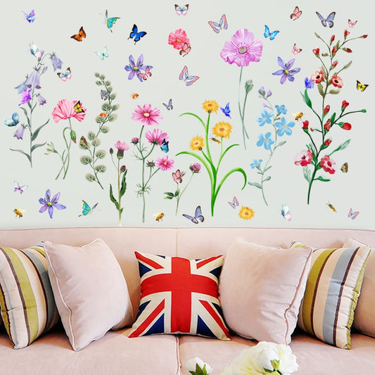 6 Pieces Flowers Wall Decals Vinyl Floral Wall Stickers Removable Floral Murals Peel and Stick Colorful Flower Decor for Girls Bedroom Living Room Nursery (Colorful)