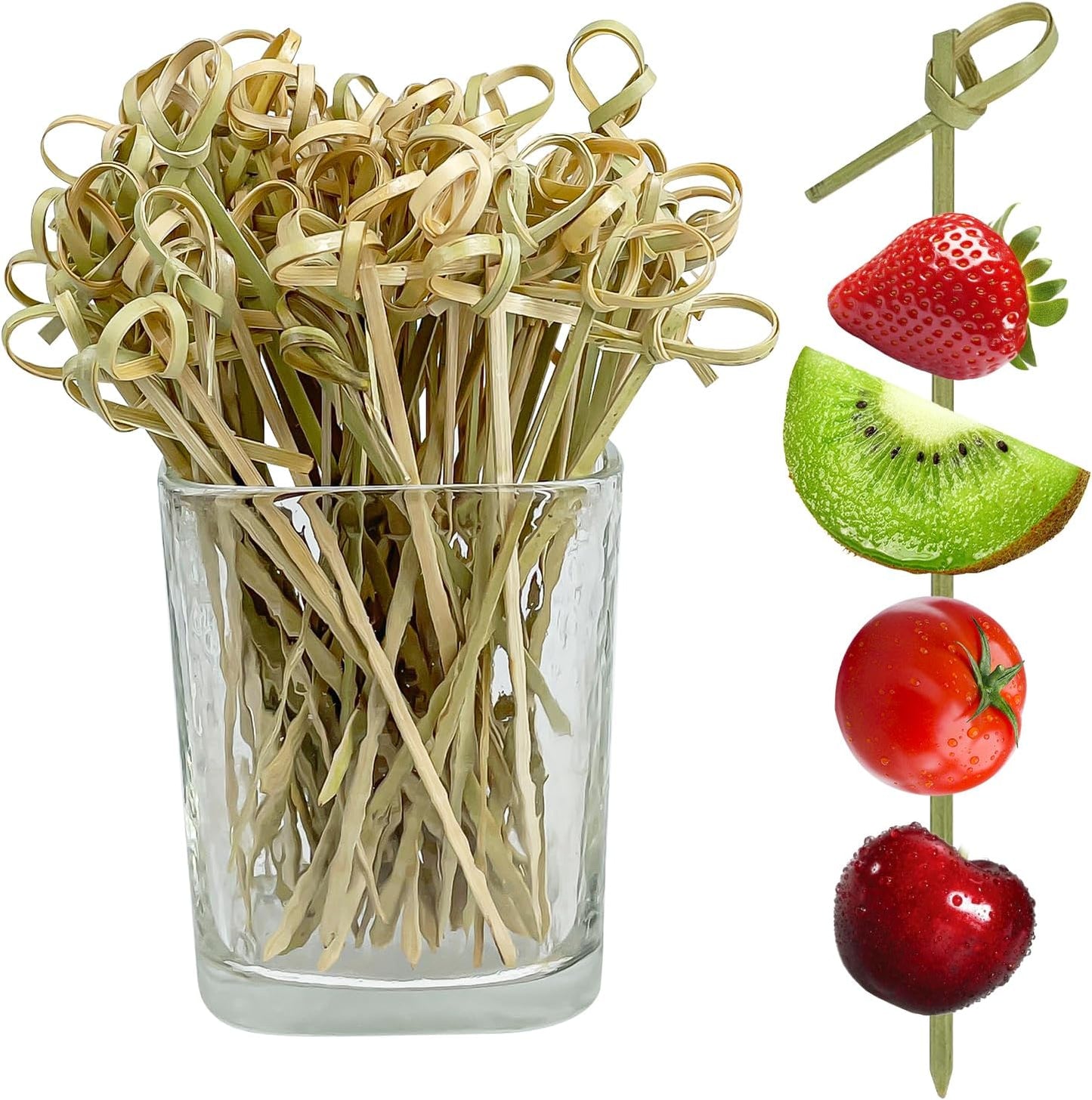 200PCS Cocktail Picks Bamboo Skewers for Appetizers, Fancy Toothpicks for Appetizers, 4.7 Inch Long Decorative Knot Bamboo Cocktail Sticks for Party Drinks Food Fruit Charcuterie Boards Accessories