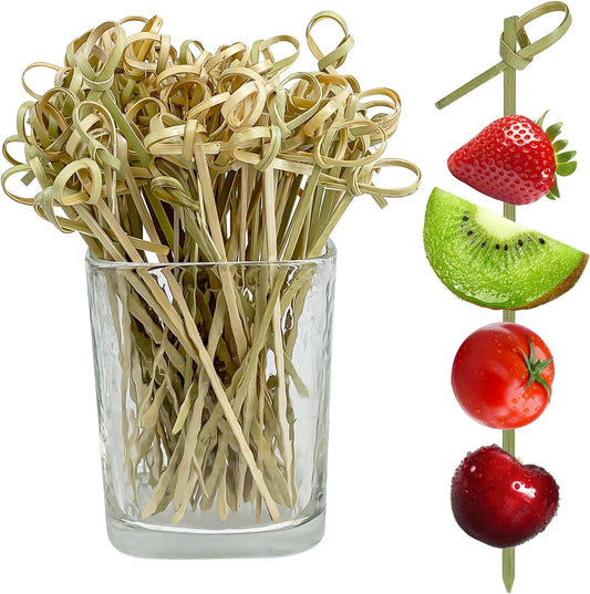 200PCS Cocktail Picks Bamboo Skewers for Appetizers, Fancy Toothpicks for Appetizers, 4.7 Inch Long Decorative Knot Bamboo Cocktail Sticks for Party Drinks Food Fruit Charcuterie Boards Accessories