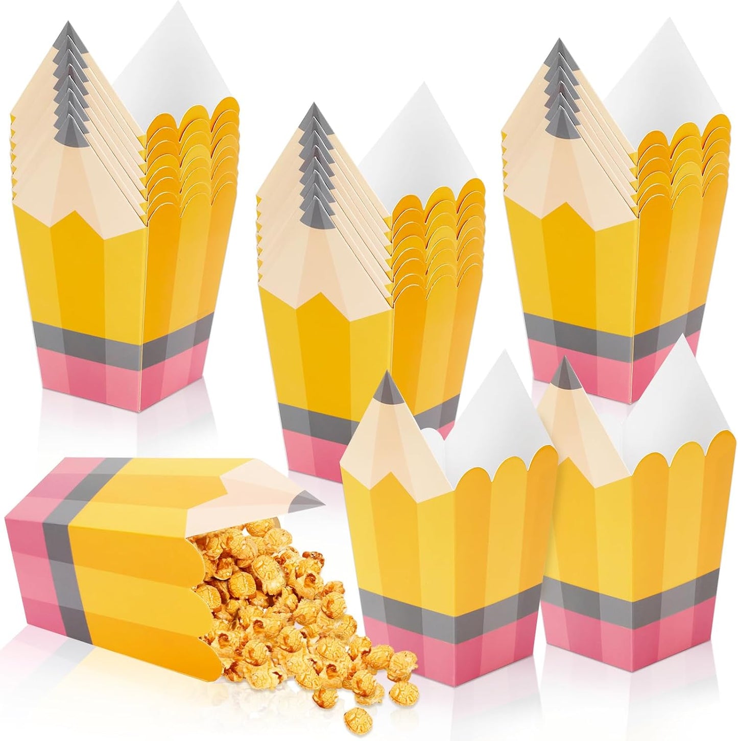 DECYOOL 24 Pieces Back to School Popcorn Boxes, Candy Pencil Treat Bags for Welcome Back to School Teacher Appreciation Gifts School Classroom Decoration