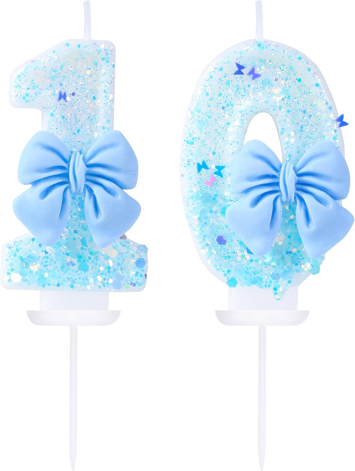 10 Birthday Candles Blue Bow Number 10 Cake Candles, 10th Cake Topper Decorations for Kids Pets Pastel Birthday Party Supplies (Number 10)