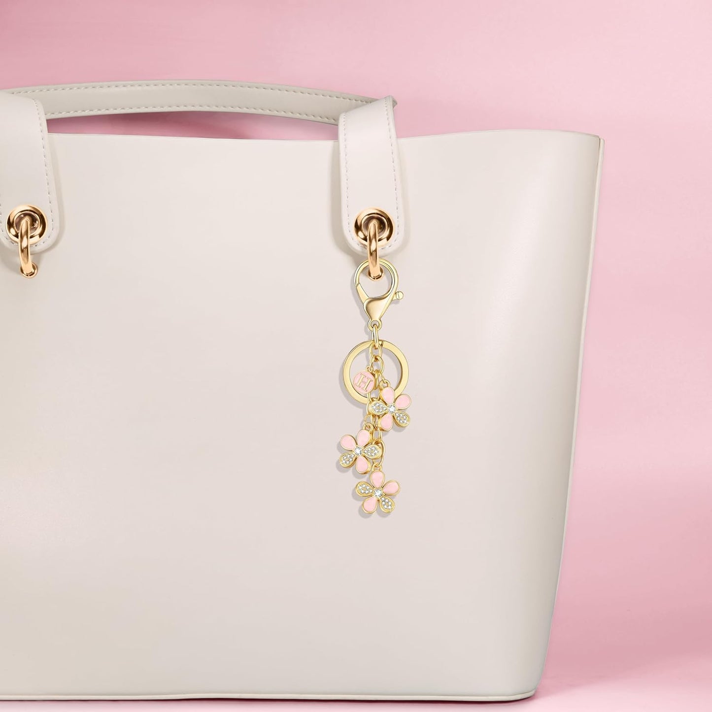 XGALBLA Cute Flower Crystals Rhinestone Initial Letter Keychain for Women, Bag Charms Bling Sparkly Enameled Keychain Handbag