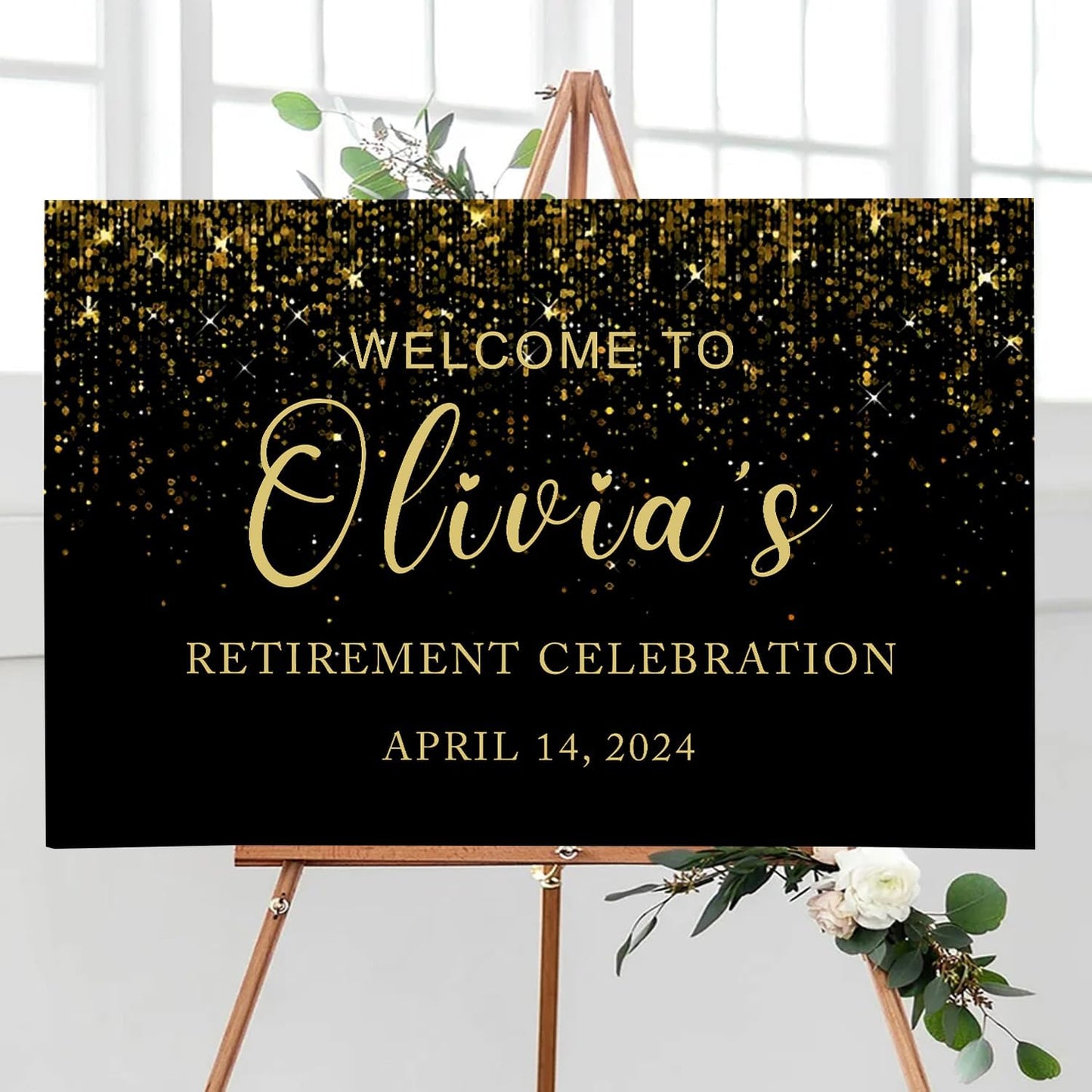 Black and Gold Retirement Welcome Sign, Gold Retirement Party Sign, Retirement Party Decor, Retirement Party Sign, Retirement Welcome Sign, Retirement Outdoor Sign