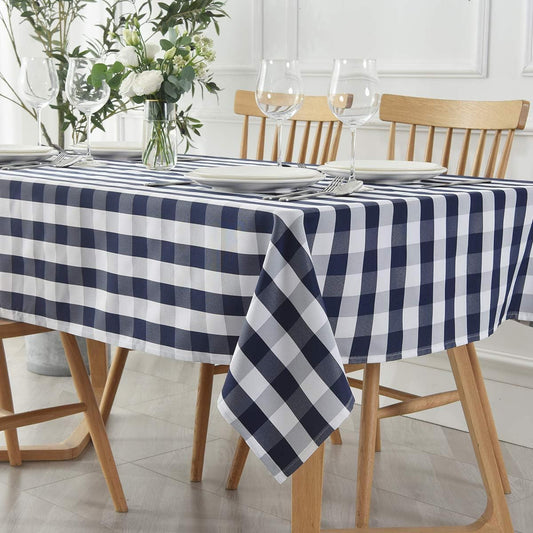 maxmill Checkered Rectangle Tablecloth Water Resistance Wrinkle Free Spillproof Heavy Weight Gingham Plaid Table Cloth for Buffet Banquet Parties Event Holiday Dinner, 60 x 84 Inch Navy and White
