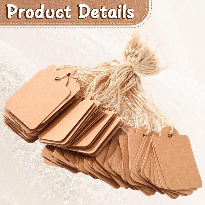 Outus 500 Pack Blank Price Tags 1.38 x 0.87 inch Marking White Price Tags with String Attached Merchandise Writable Strung Hang Label for Selling Jewelry Clothing Gift (Vintage Style)