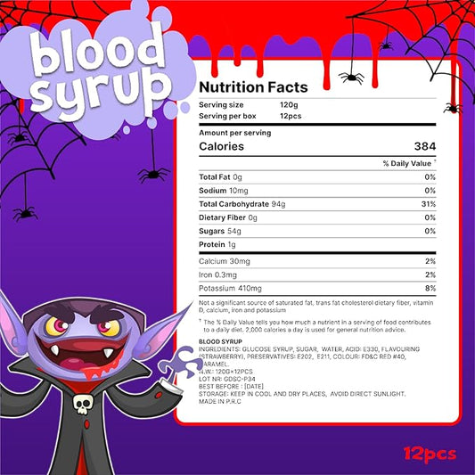 Edible Fake Blood for Drinks - Vampire Accessories- 12 Pack Halloween Blood Bags for Drinks, Spooky Party Decorations & Vampire Decorations