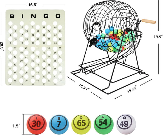 GSE Games & Sports Expert Professional Bingo Game Set with Jumbo Cage, 1.5" Bingo Balls, Master Board. Great for Large Groups, Parties, Game Night