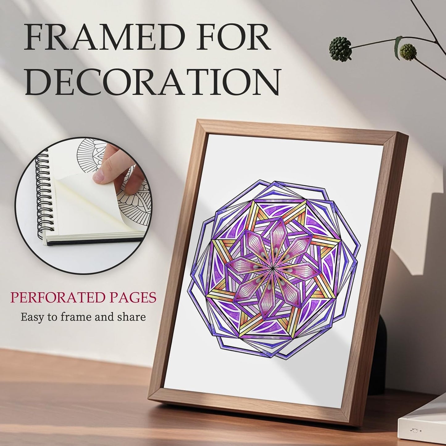 Mandala Coloring Book for Women Relaxation, 50 Patterns Spiral Bound Mindfulness Coloring Books for Adult with 36 Dual-tip Markers, Inspirational Gift for Women, Hardcover Adult Coloring Books Set