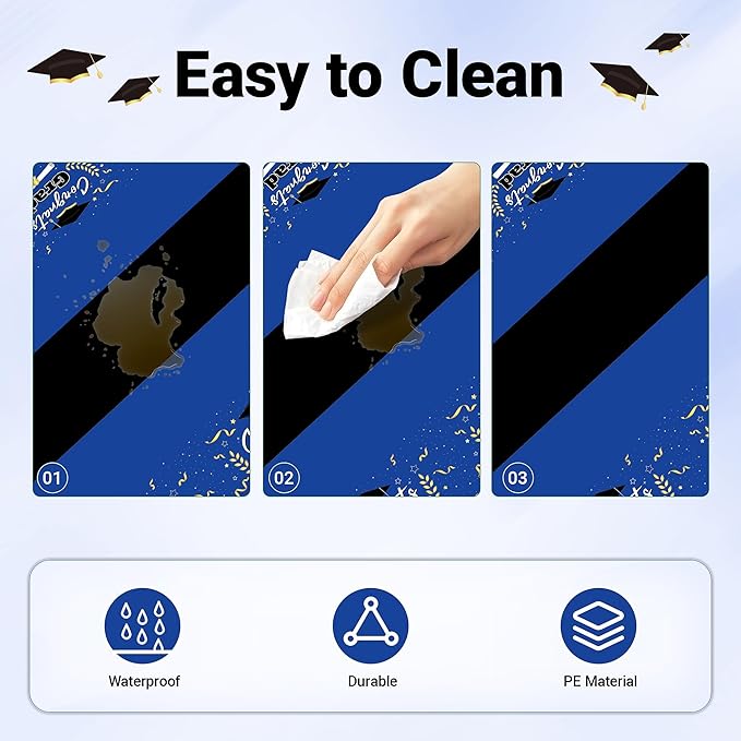 Childom 2 Pack Graduation Tablecloth,Graduation Decorations Class of 2026 Graduation Party Decorations,54"x108" Blue and Gold Plastic Table Cloth Disposable Rectangle for Home,School,Party Supplies
