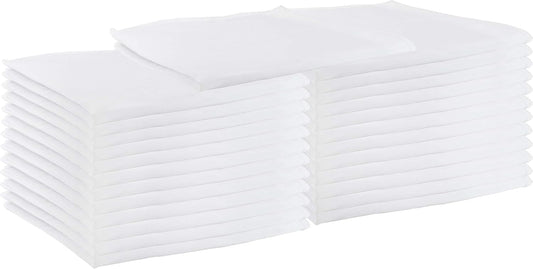 Arkwright Restaurant Cloth Napkins - (Pack of 25) Spun Polyester Dinner Napkin with Hemmed Edges - Ideal for Dinner, Wedding, Party, Banquet, Kitchen, 20 x 20 in, White