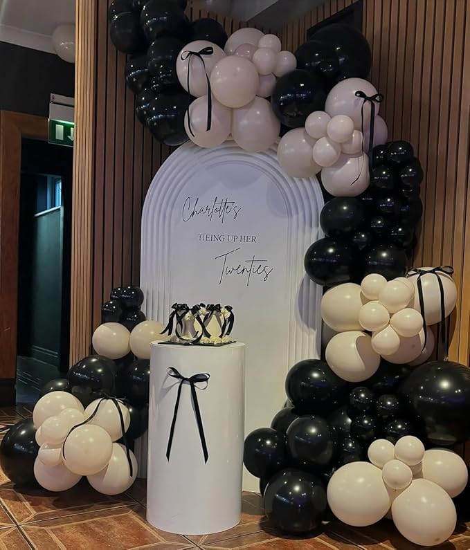 153Pcs Black and Sand White Balloons Garland Arch Kit - 18 12 10 5 inch Different Size Black Cream White Confetti Balloons for Birthday Wedding Bridal Shower Anniversary Prom Party Decorations