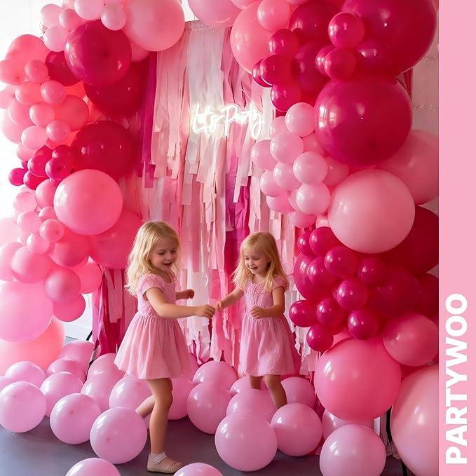 PartyWoo Pink Balloons 65pcs 12 Inch Pearl Metallic Mauve Magenta Fuchsia Hot Pink Confetti Latex Balloons for Gender Reveal Bridal Shower Baby Shower Princess Theme Birthday Party Decorations