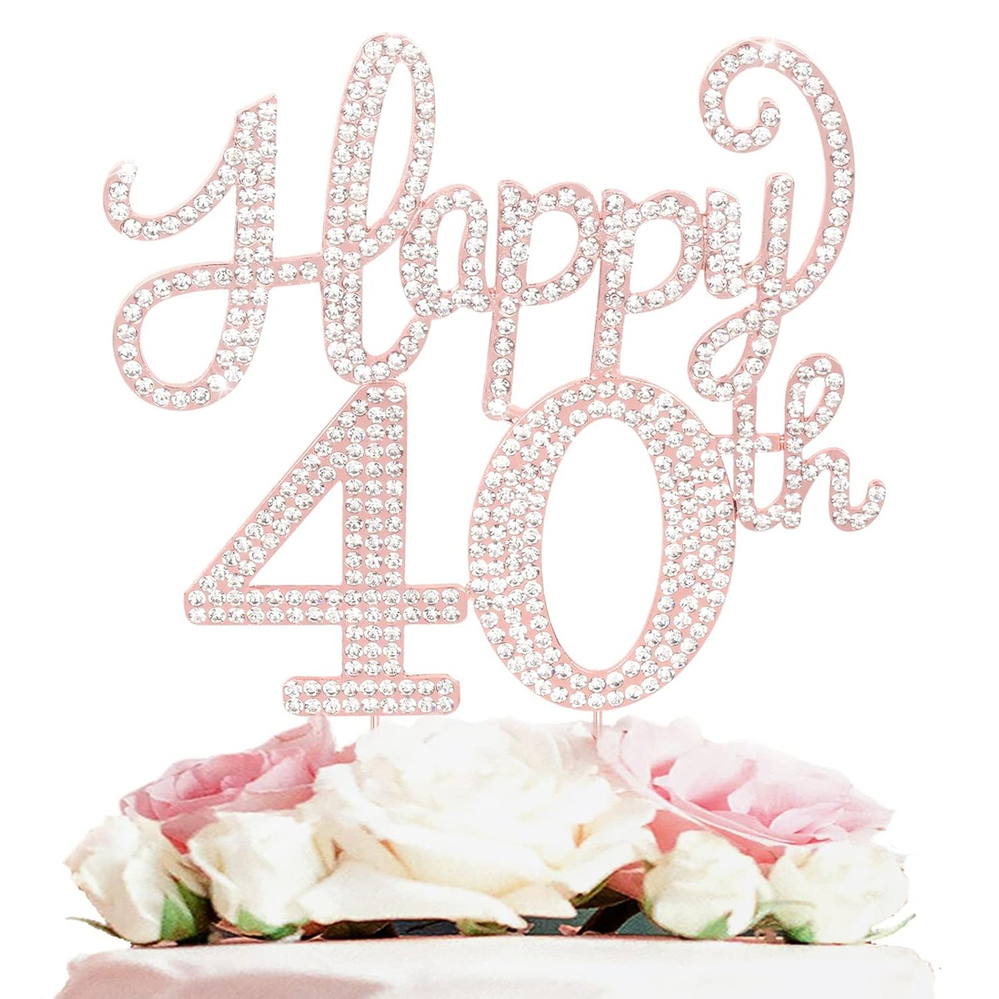 LASKYER Happy 40th Birthday Rose Gold Rhinestone Cake Topper - 40th Birthday/Anniversary,Cheers to Forty Years Old Bday Party Metal Sparkly Centerpieces Decorations.