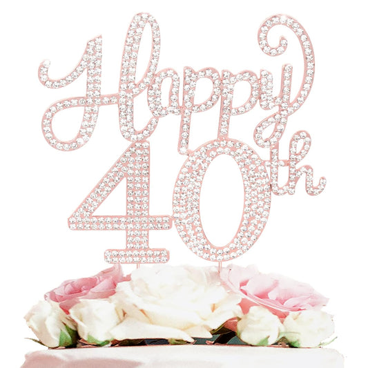 LASKYER Happy 40th Birthday Rose Gold Rhinestone Cake Topper - 40th Birthday/Anniversary,Cheers to Forty Years Old Bday Party Metal Sparkly Centerpieces Decorations.