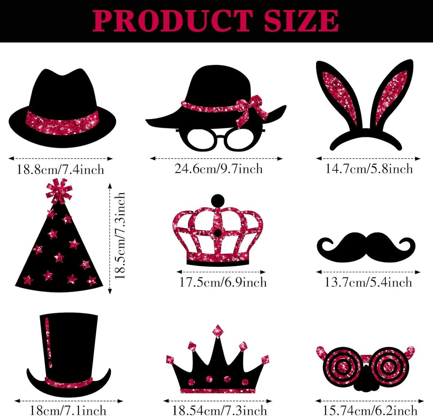 Zonon 24 Pieces Funny Photo Booth Props:Halloween,Christmas,Family Reunion, Class Reunion, Birthday, Weddings, Prom Disco Mardi Gras Party Supplies - Mix of Hats, Lipstick, Tie(Burgundy and Black)