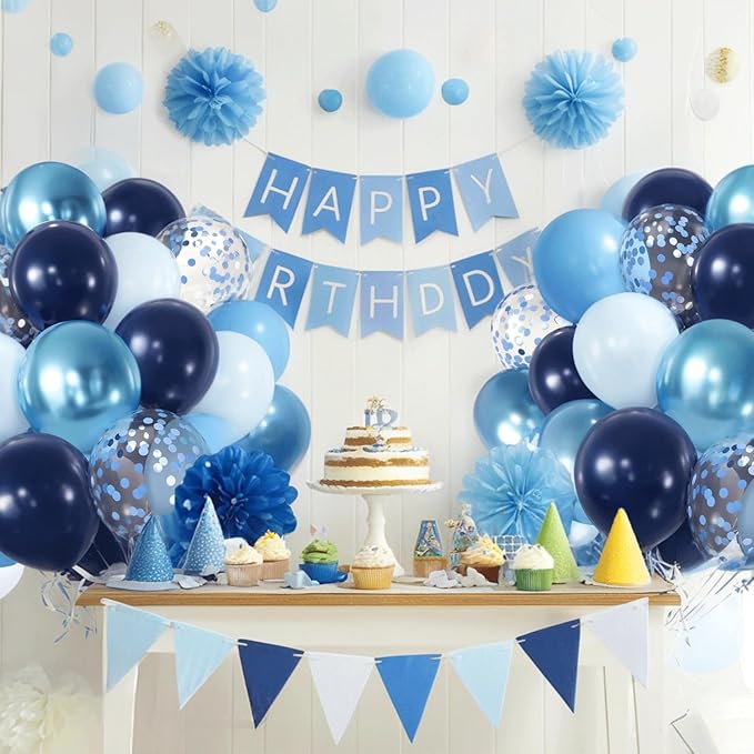 Zesliwy Blue Confetti Balloons Set,50Pcs 12 Inch Navy Light Metallic Blue Balloon Kit Pastel Pale Blue Latex Balloon with Ribbon for Birthday Wedding Graduation Anniversary Party Decorations