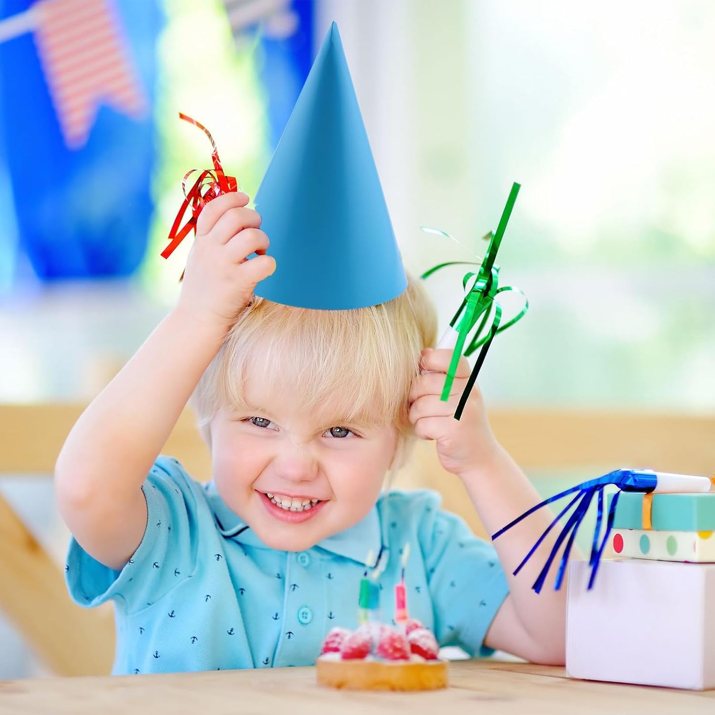24 PCS Party Cone Hats DIY Birthday Paper Cone Hats for Kids and Adults Birthday, Baby Shower, Bridal Shower